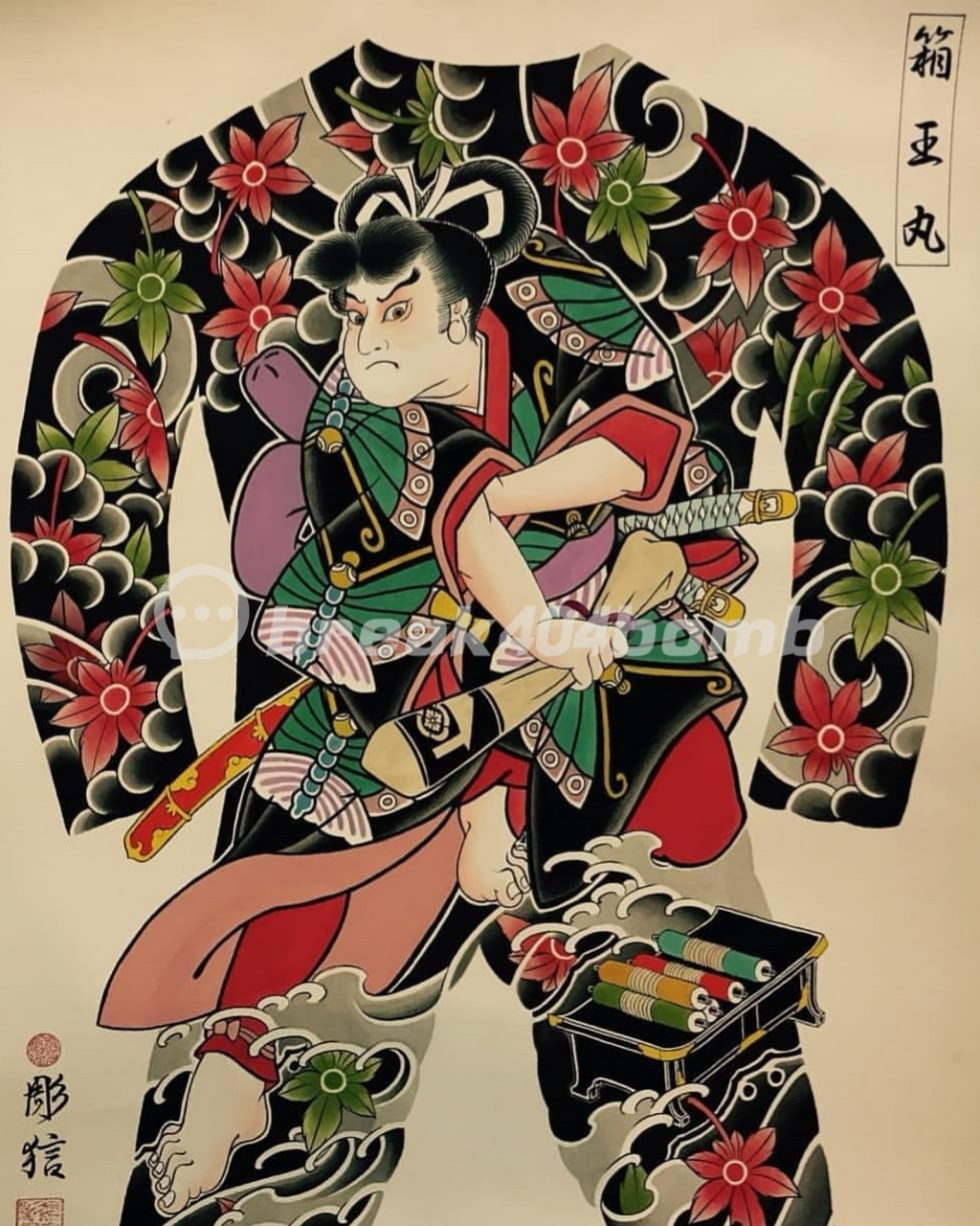 满背武士纹身丨日式满背纹身手稿 日本武士,是源于日本的一种独特文化