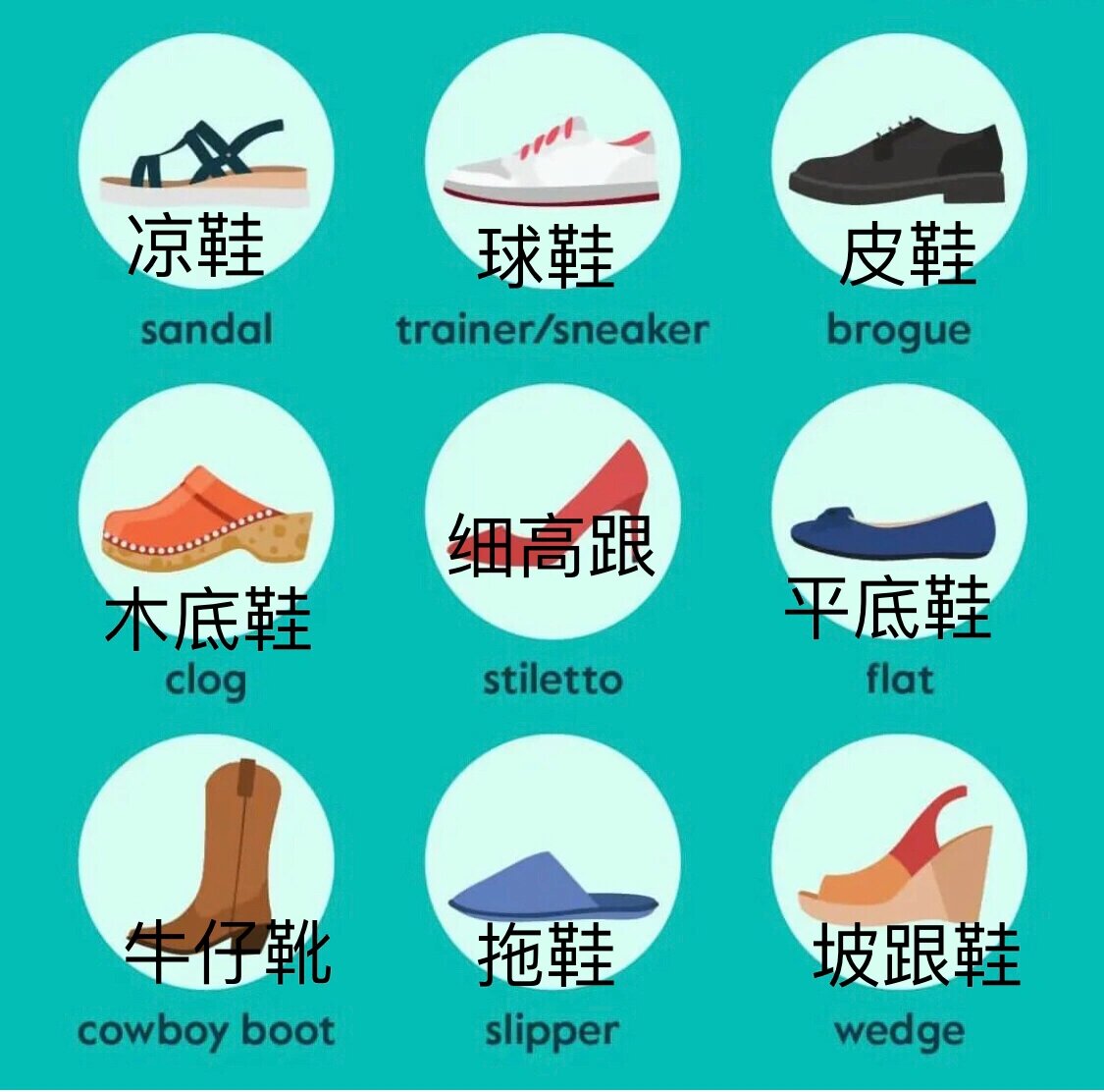 各种鞋子英语单词