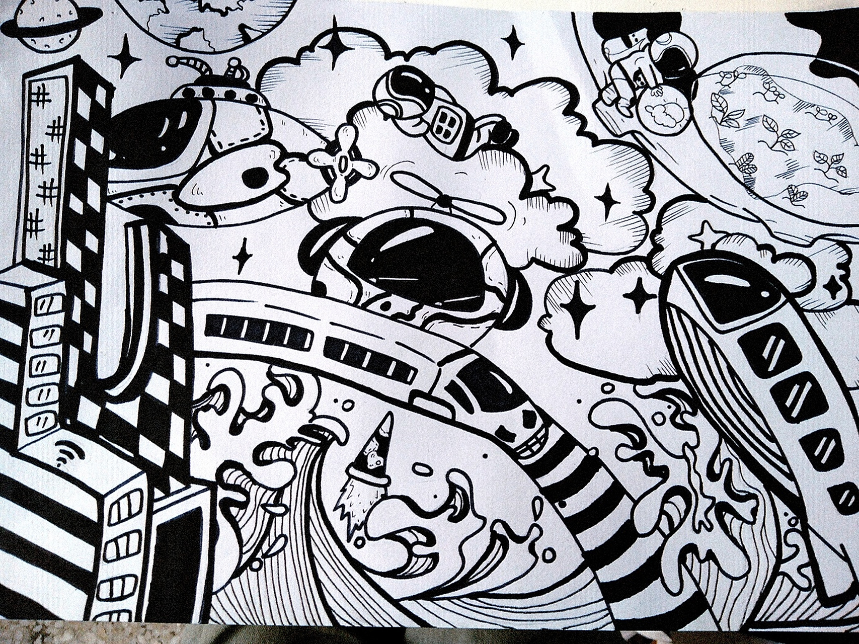 未来城市科技画 找了好多素材,还用了黑白画的方式呈现出来,好看就