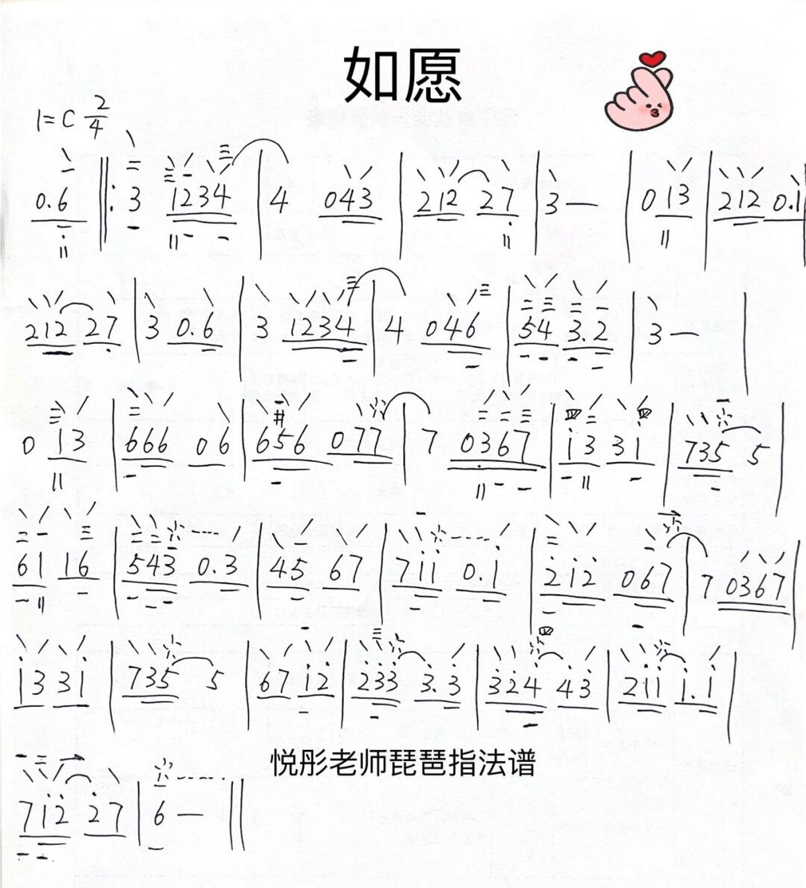 《如愿》琵琶指法谱 #琵琶# #琵琶教学# #自学琵琶# #琵琶练习# #琵琶