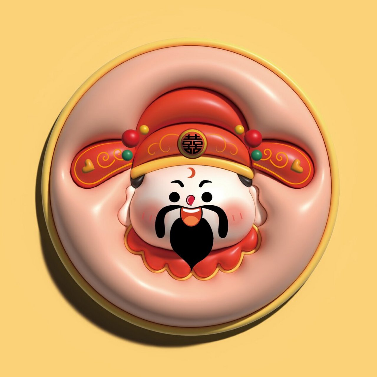 新设计了个小财神,财神ip卡通形象插画,传统的财神形象结合现代卡通