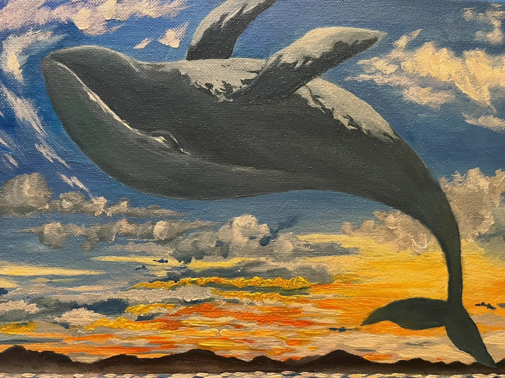 油画 飞跃的鲸鱼