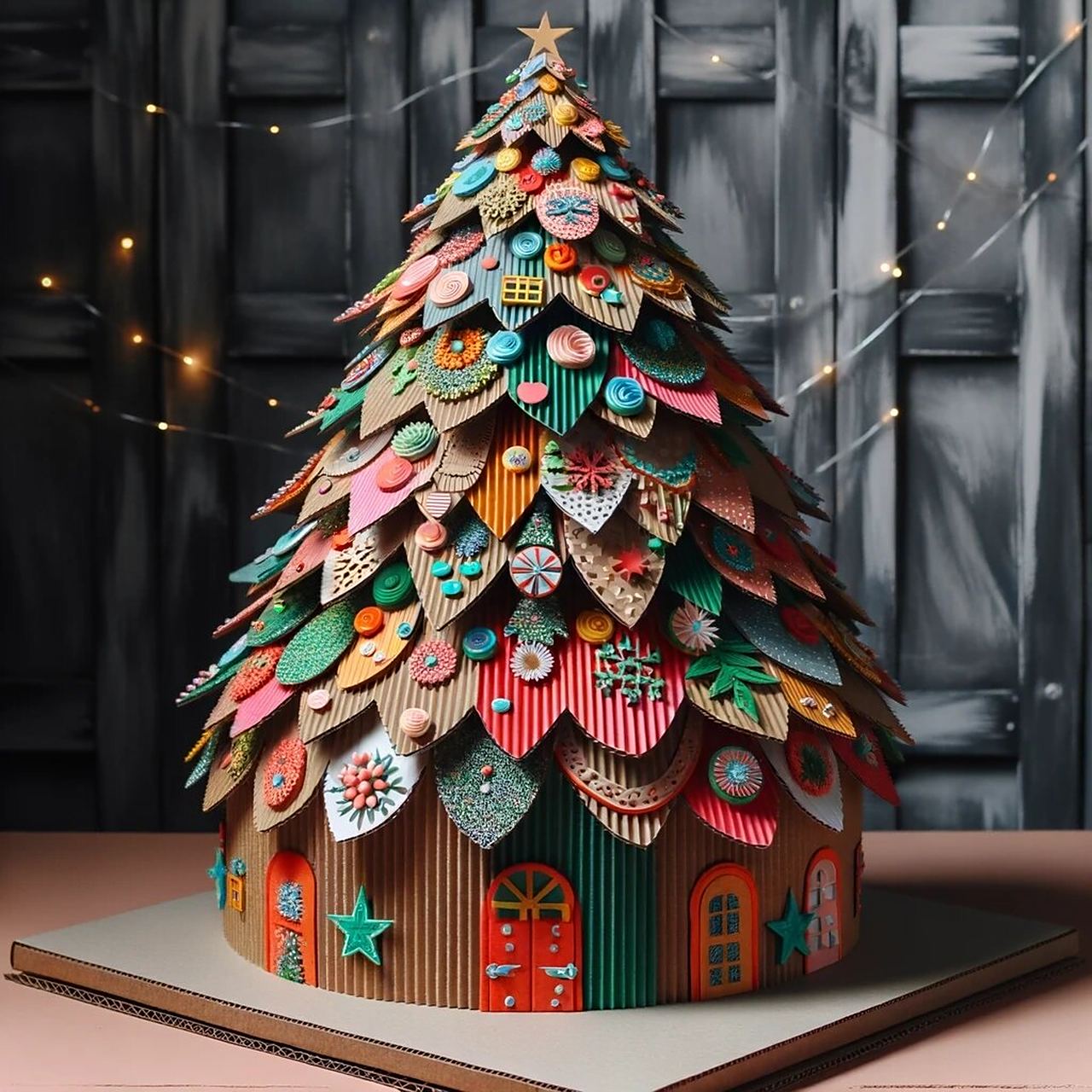 瓦楞纸圣诞树 #纸板圣诞树手工制作# #圣诞装饰# #环保圣诞树# #纸板