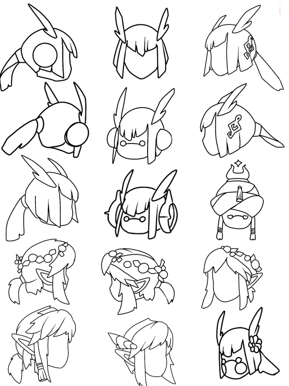 光遇,光崽头部线稿2,可用 可可爱爱的菇菇呀樱花头