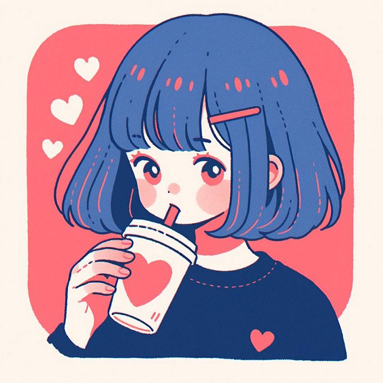 涂鸦风咖啡女孩 ai绘画头像女生头像