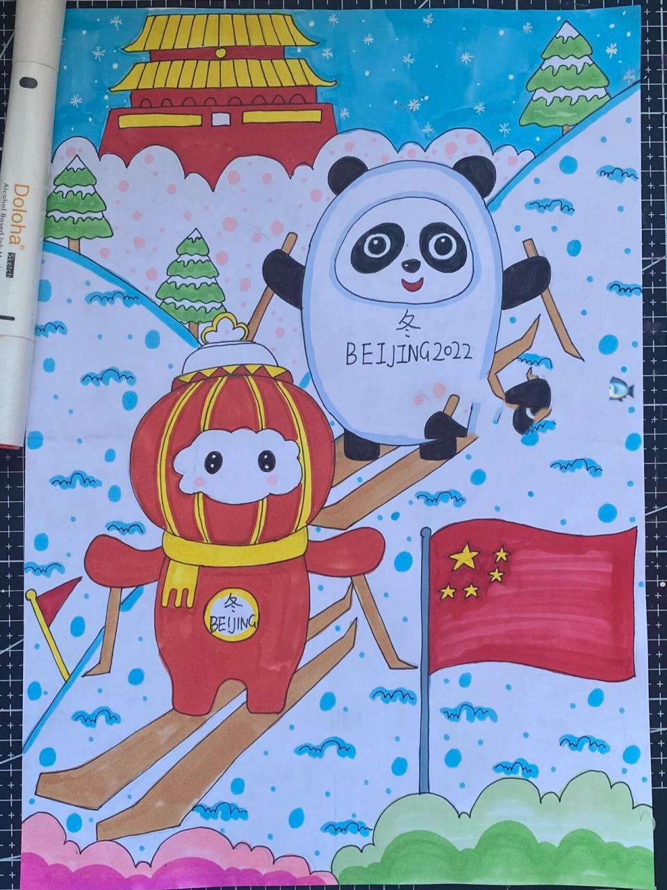 奥运会儿童画 冬奥会创意画 笔:多乐绘马克笔 1.