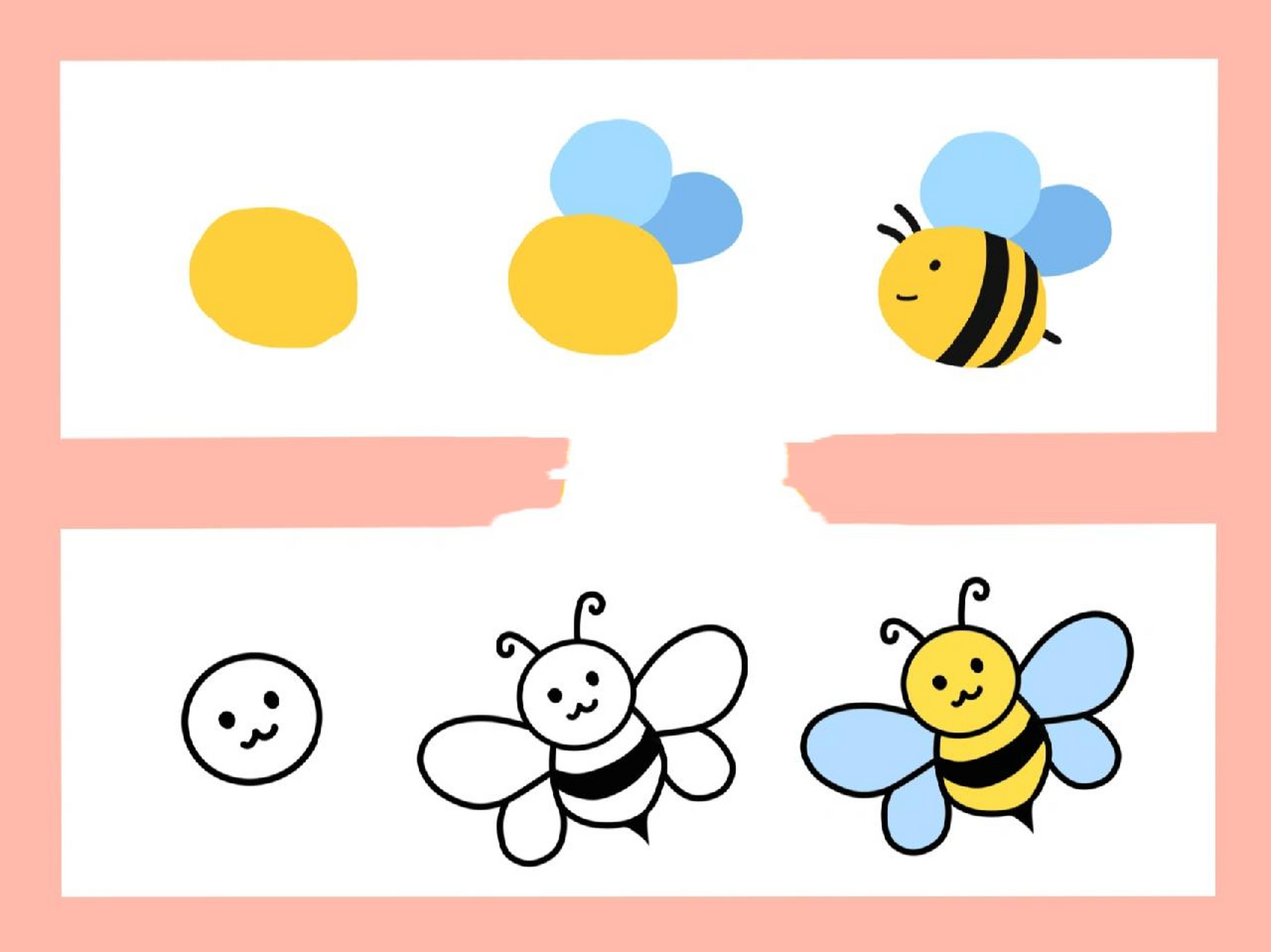 零基础学画小蜜蜂/5-10岁简笔画临摹步骤 三种蜜蜂的画法来啦!