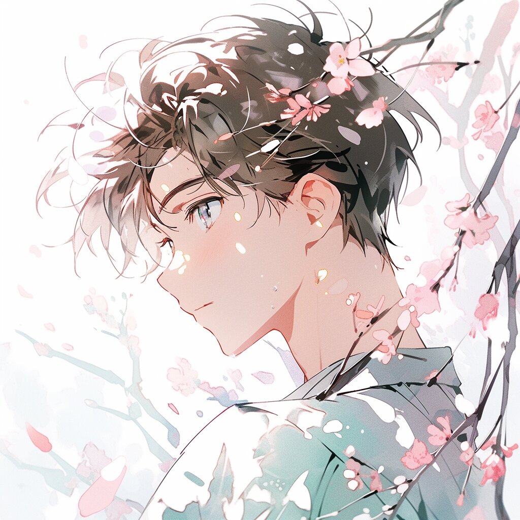 水彩男生头像!樱花树下! 水彩风格男生头像!