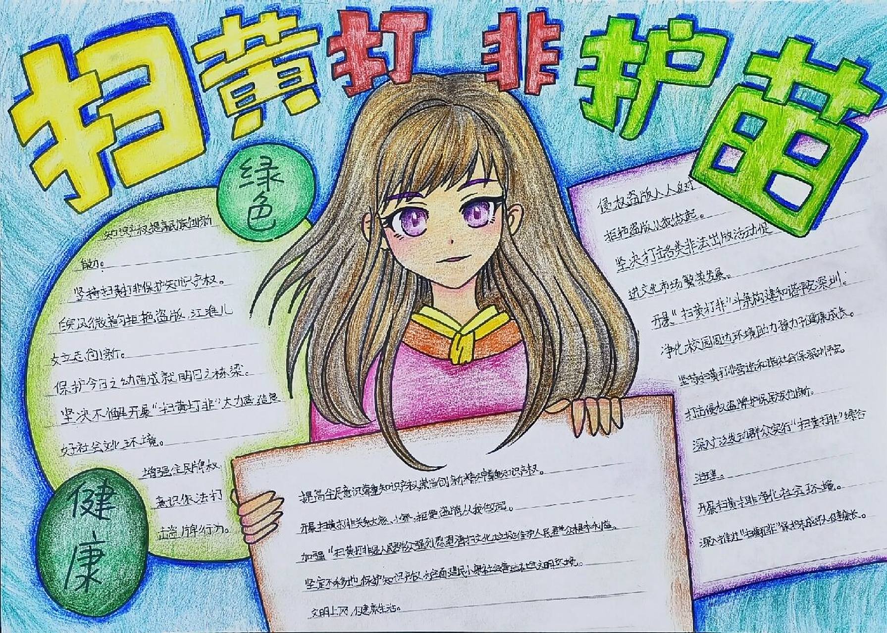 扫黄打非护苗主题手抄报