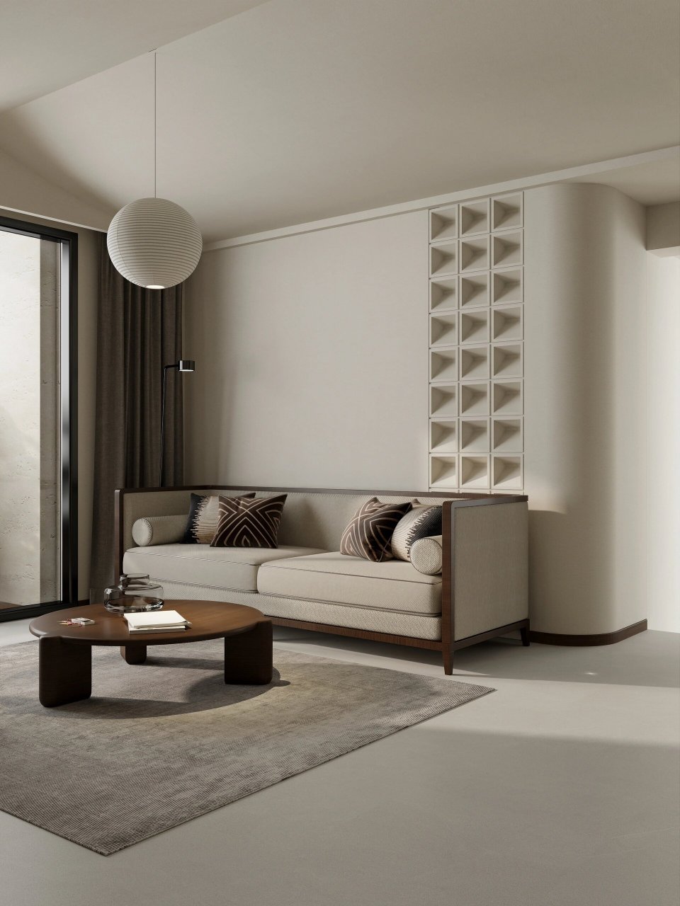 不规则的人字顶,圆弧构建的背景墙,从另一种角度看现代中式.