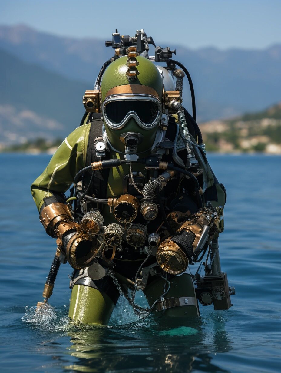 【组图】潜水员身着重型潜水服湖泊潜水 潜水员身着重型潜水服湖泊