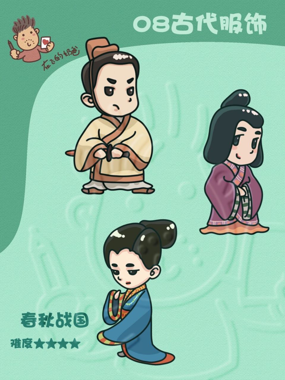 春秋战国人物 简笔画 喔,衣服慢慢变得好看起来了 #少儿美术# #简笔画