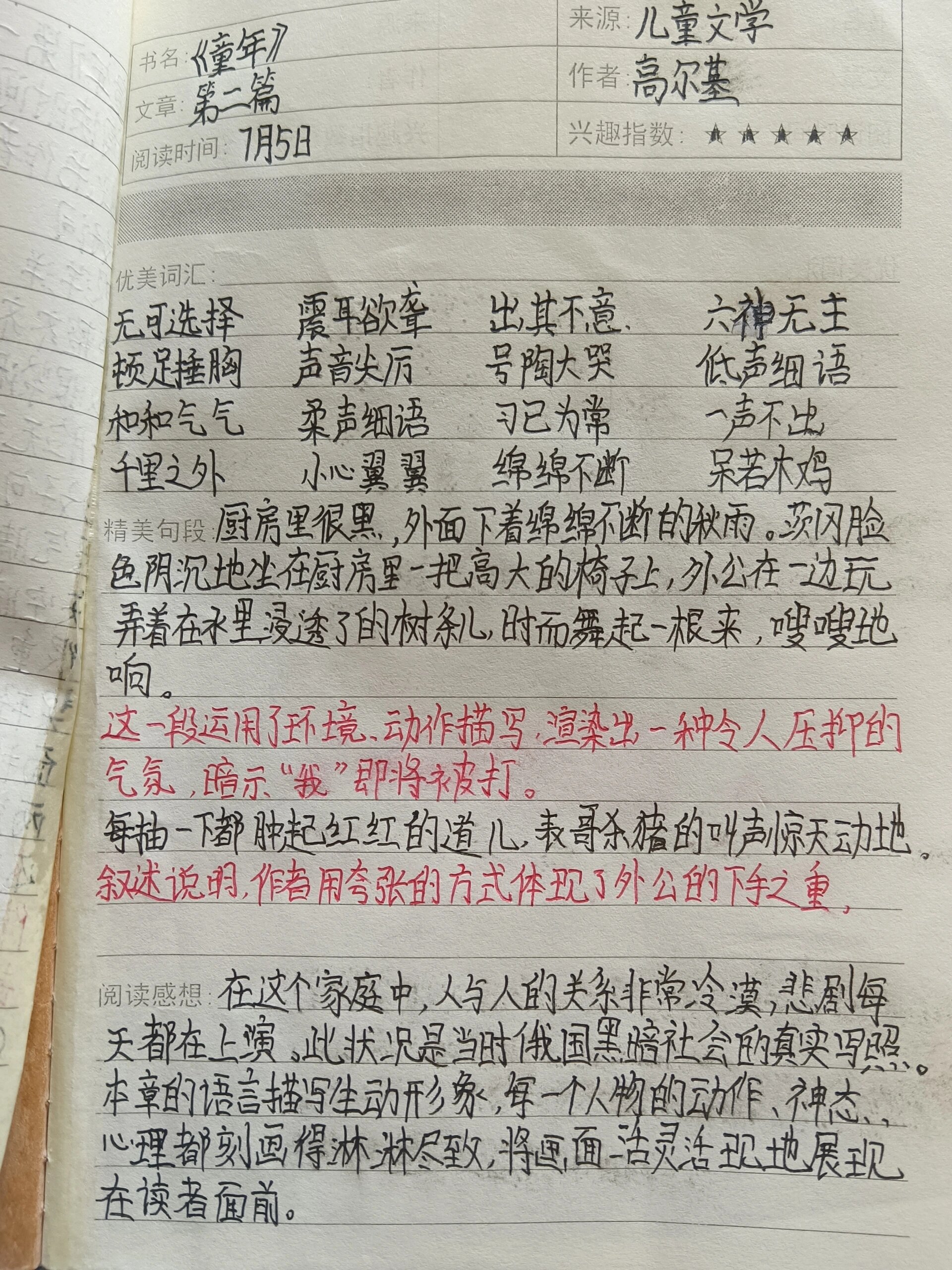 童年读书笔记摘抄大全图片