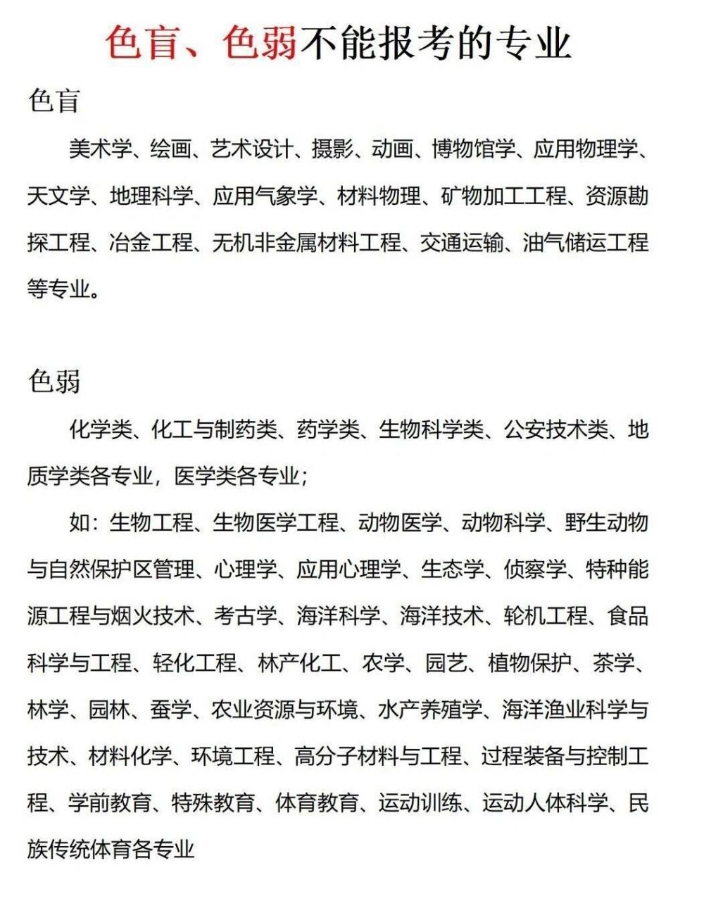 色弱不能报考的专业图片