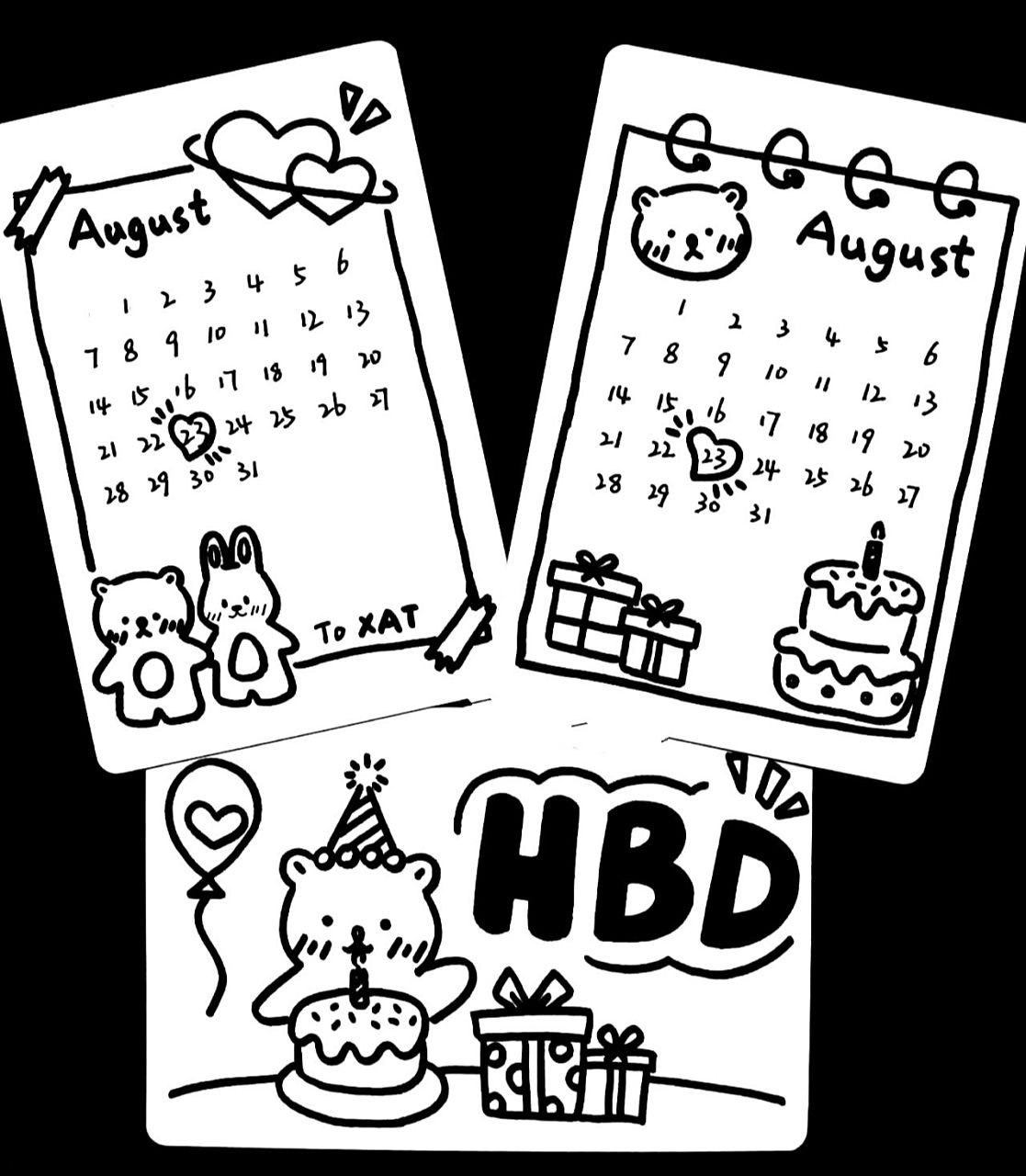 可爱简笔画生日贺卡手绘Ⅰ日历版 实体贺卡/电子版定制→后台踢踢