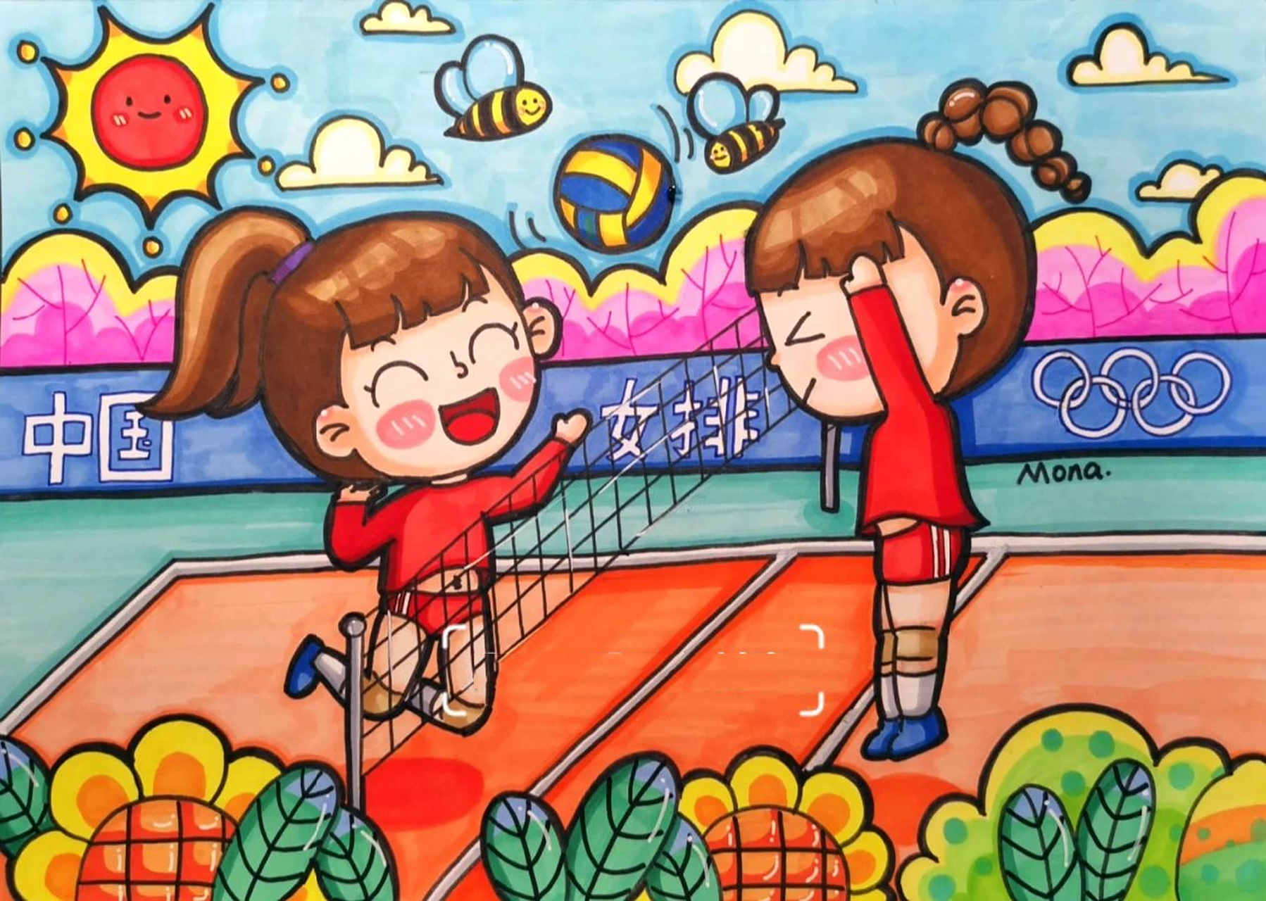 🏐 今天下午一边看比赛一边画的 一不小心画成2个中国队的姑娘了