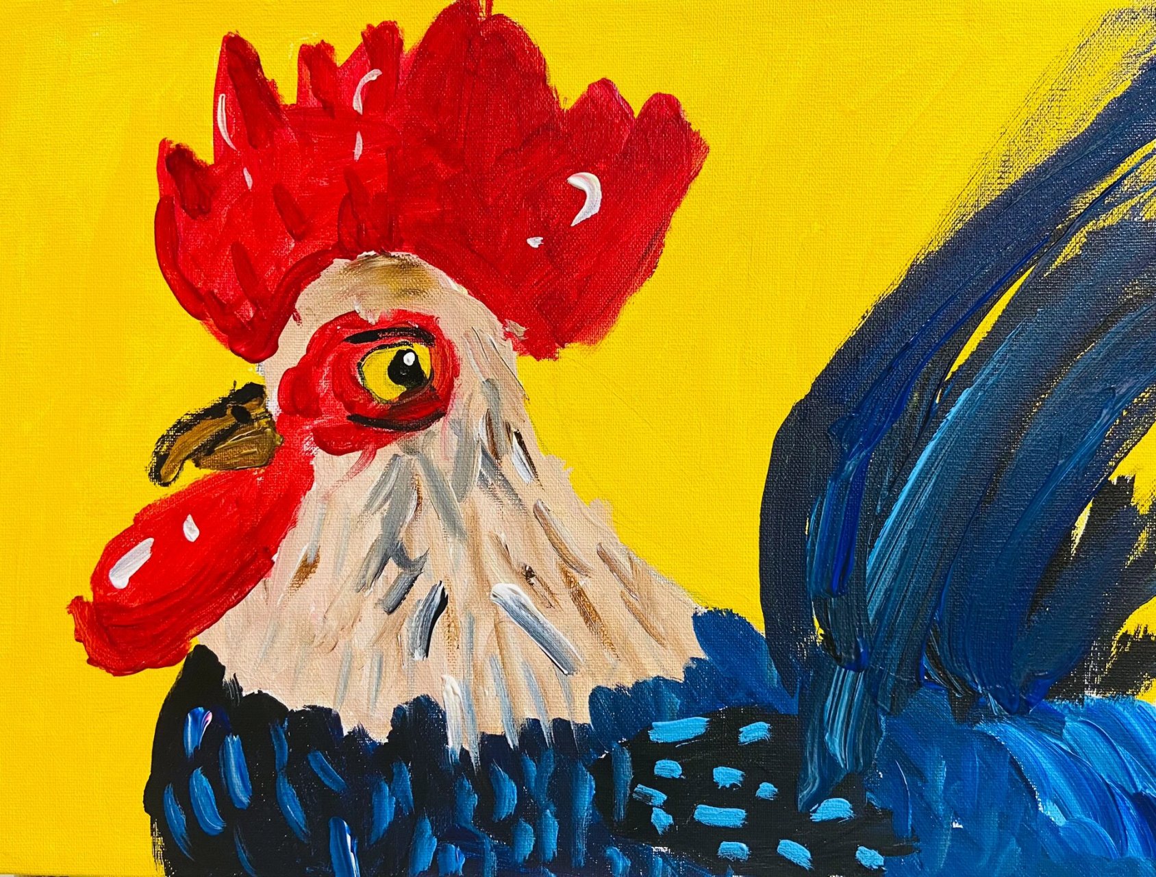 《大公鸡》儿童绘画 丙烯画 色彩叠加 大公鸡造型