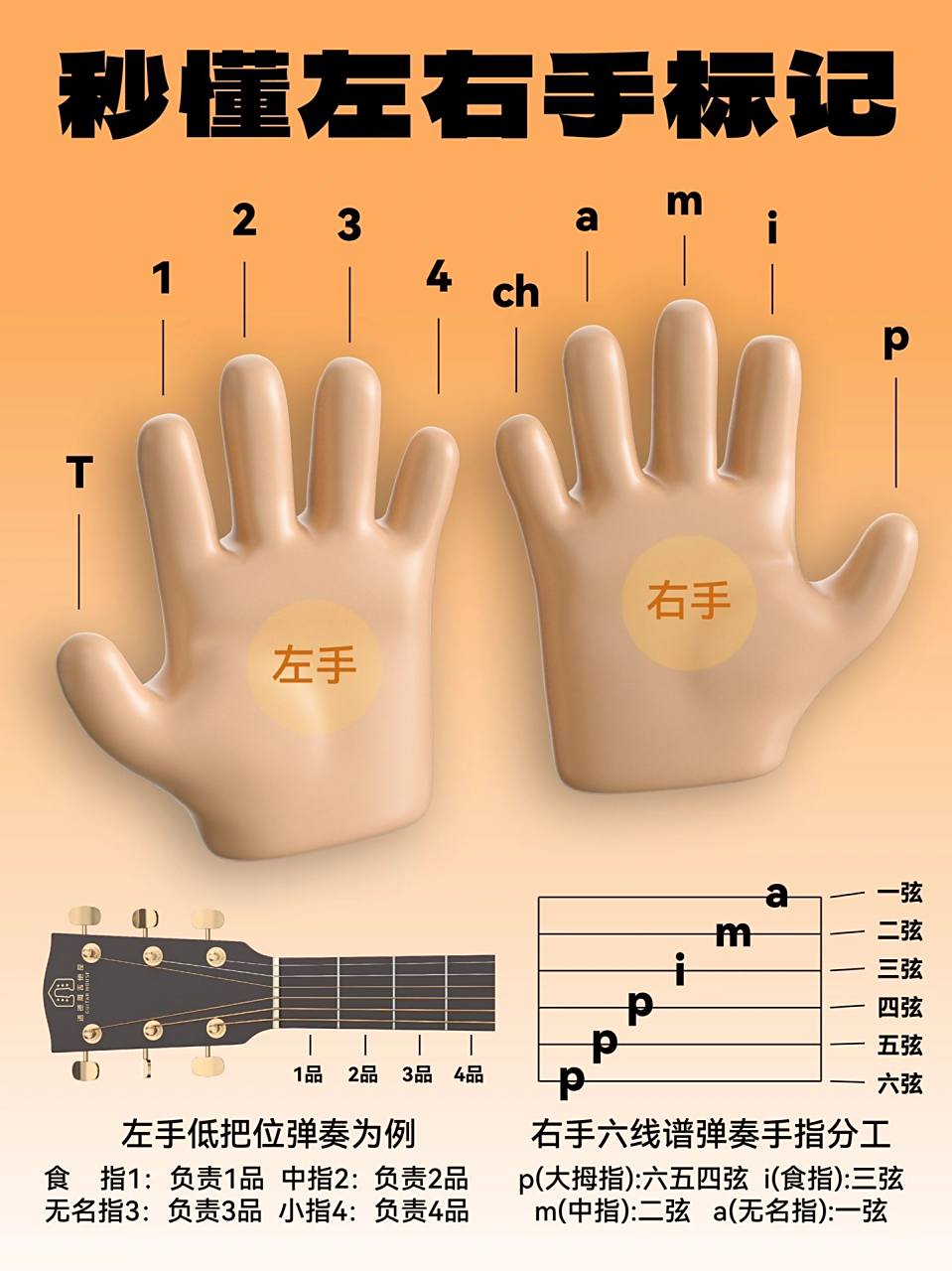 92吉他快速入门,先弄懂左右手指法标记   道德周吉他屋 零基础 新手