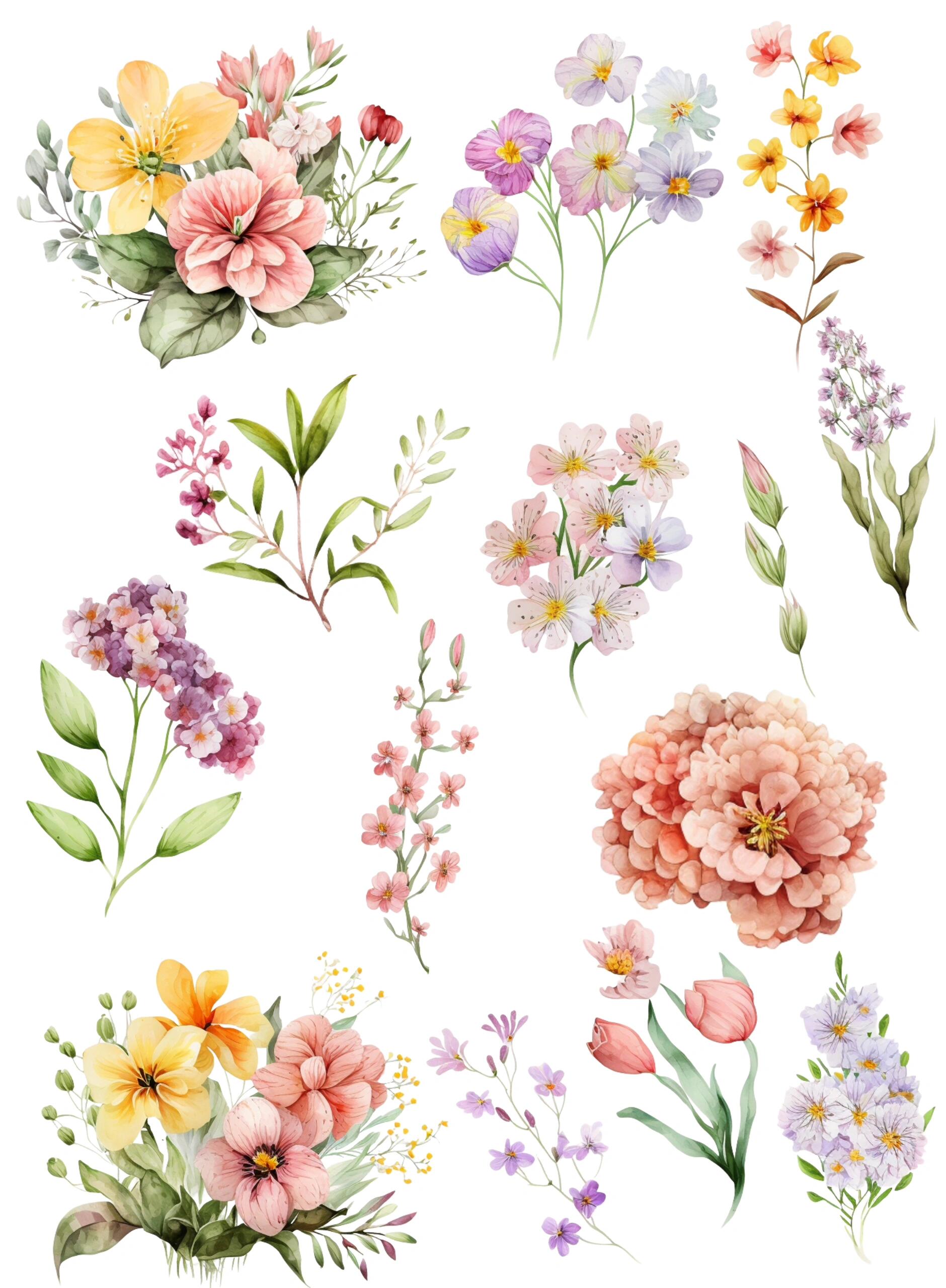 花束插画元素拼贴 png免扣图片 	 手帐贴纸