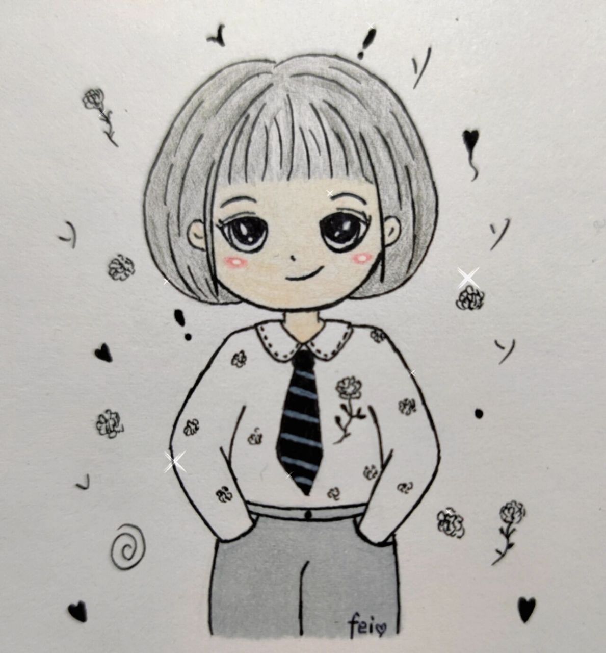 简笔画小女孩9799|可爱头像|手帐素材 画了四个可可爱爱的小女孩