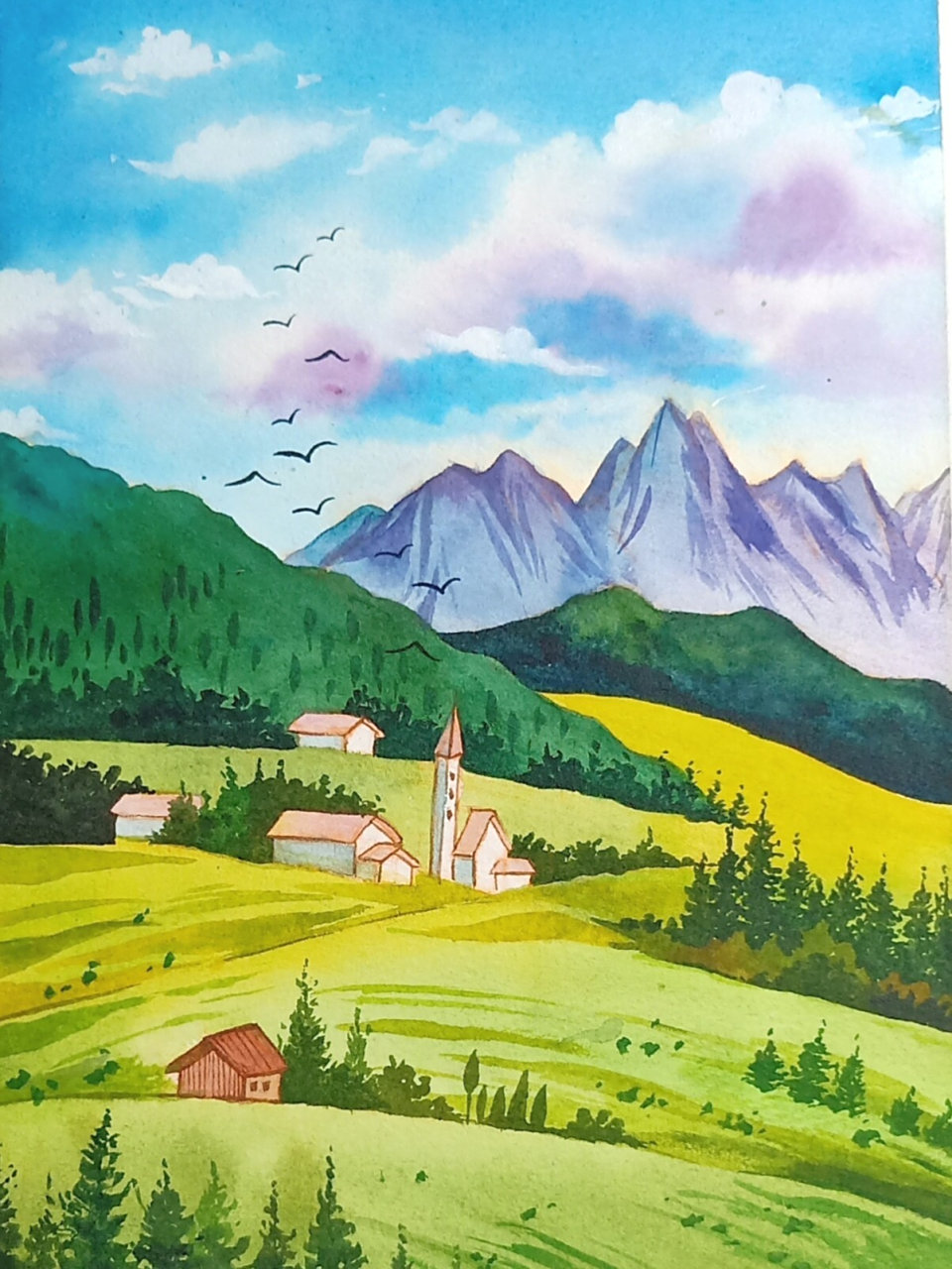 沿途风景|水彩风景|手绘 这是我画的这个系列 最细致一张 🍑笔:小