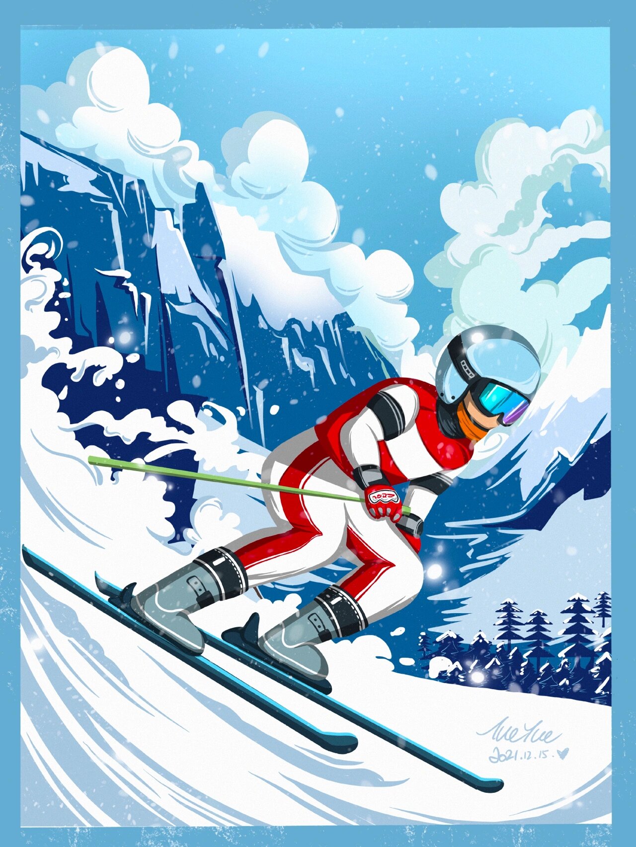 冬奥会插画——滑雪 画一画自己一直喜欢,却从未去尝试的项目