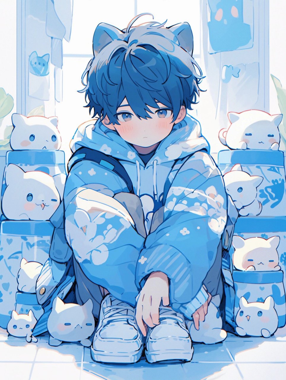 02蓝白纯色系|爱宅家里的猫系男生