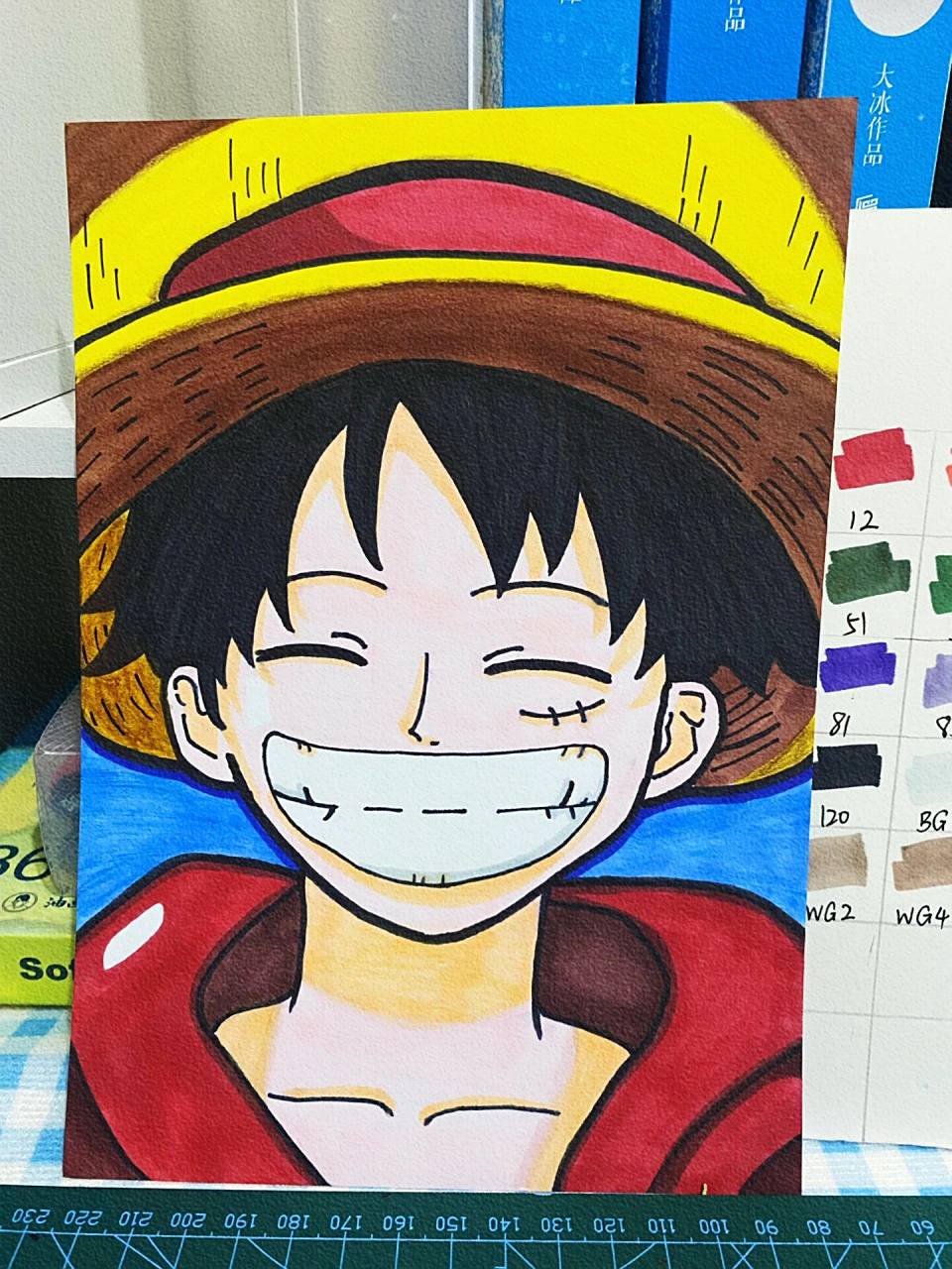 马克笔画——海贼王  路飞(含线稿)  只要路飞还在笑  生活就不会太糟