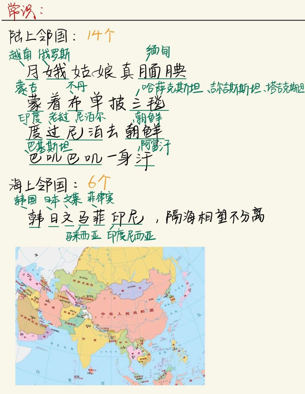 常识 陆上邻国 海上邻国