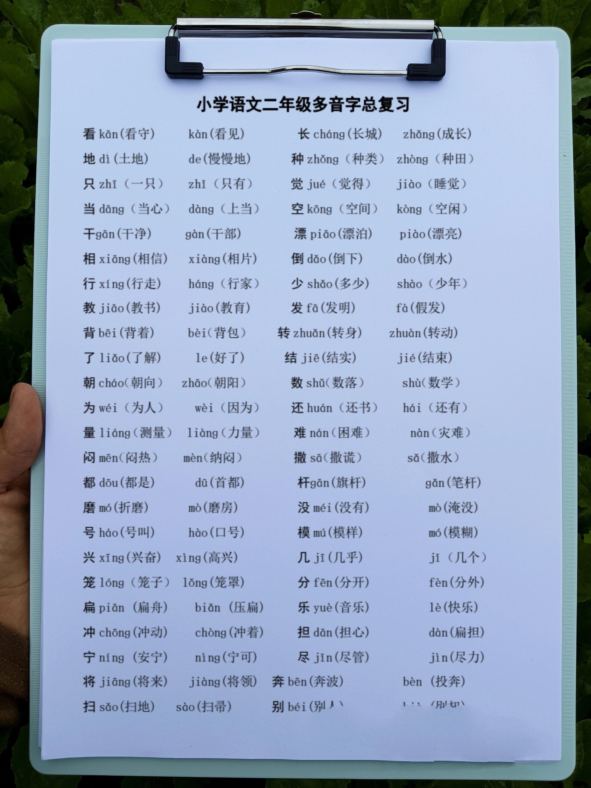 二年级语文上册多音字汇总