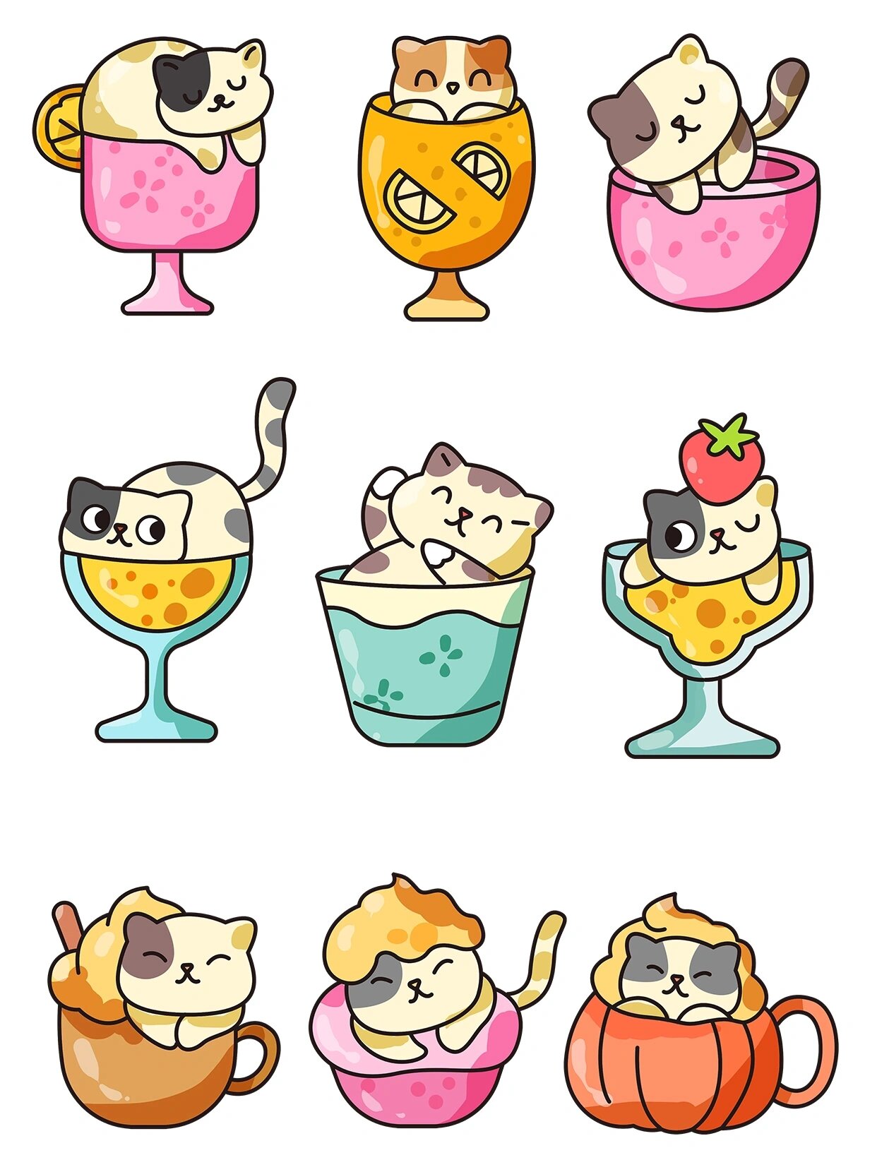 卡通可爱猫咪原创插画免扣素材分享