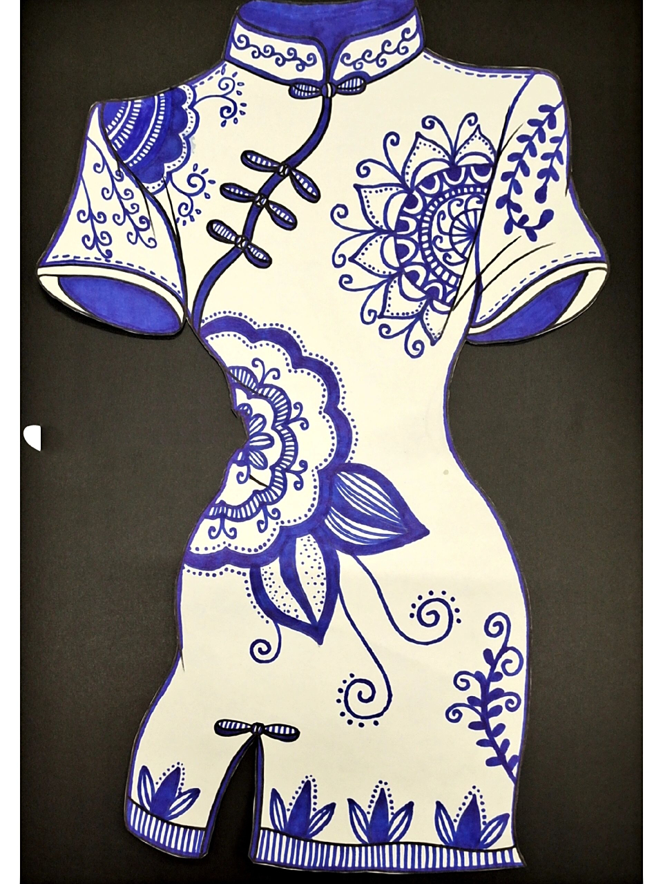 创意线描96旗袍   旗袍  创意画