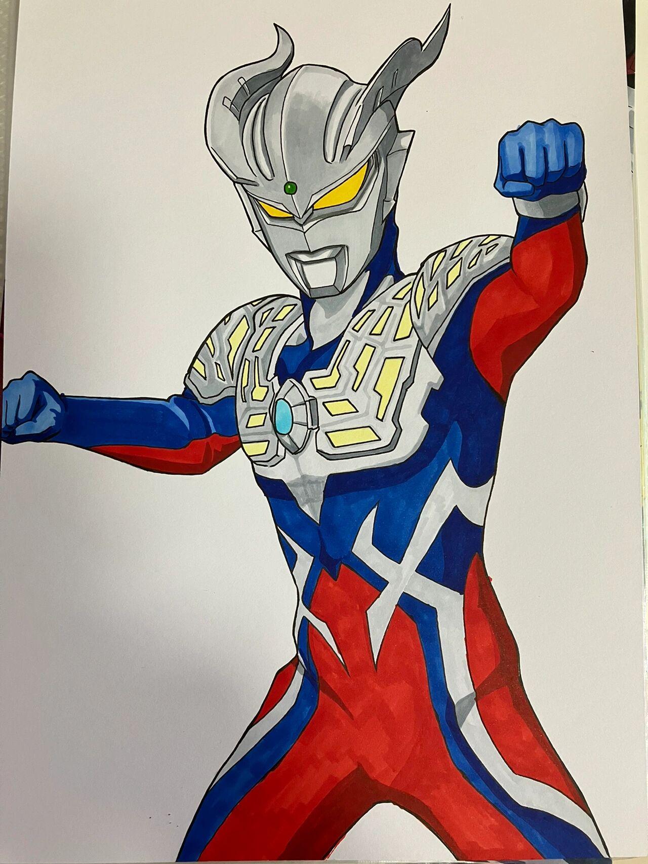 赛罗奥特曼马克笔手绘详细过程 马克笔手绘赛罗奥特曼,简单版,到这个