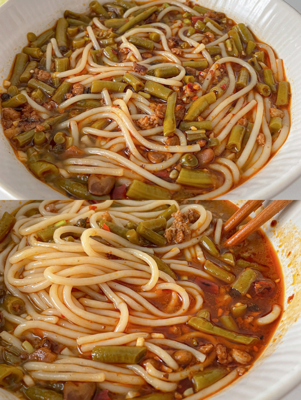 嗦粉爱好者别错过90 | 酸豆角肉末米线 酸豆角越多越开胃好吃,浸泡