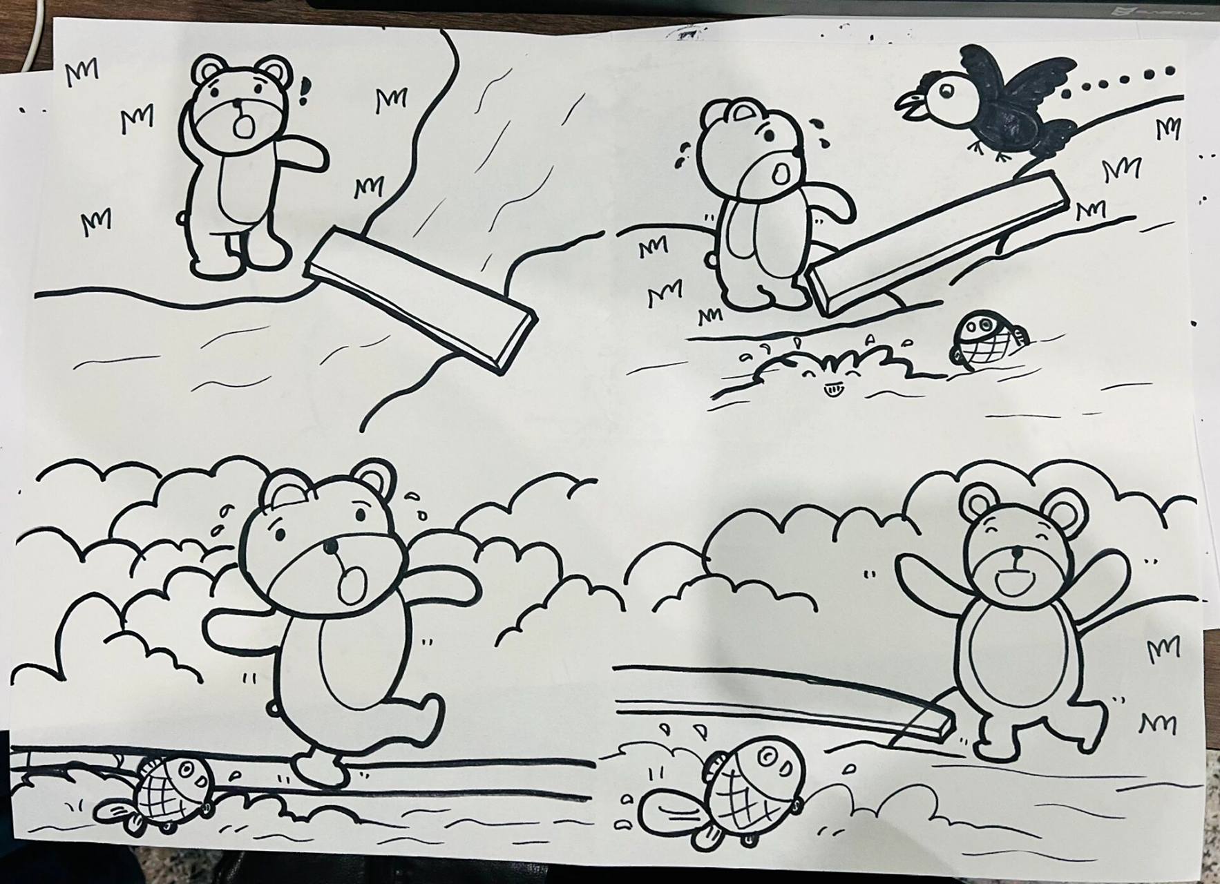 故事画《小熊过桥》 基本功考试的故事主题画.