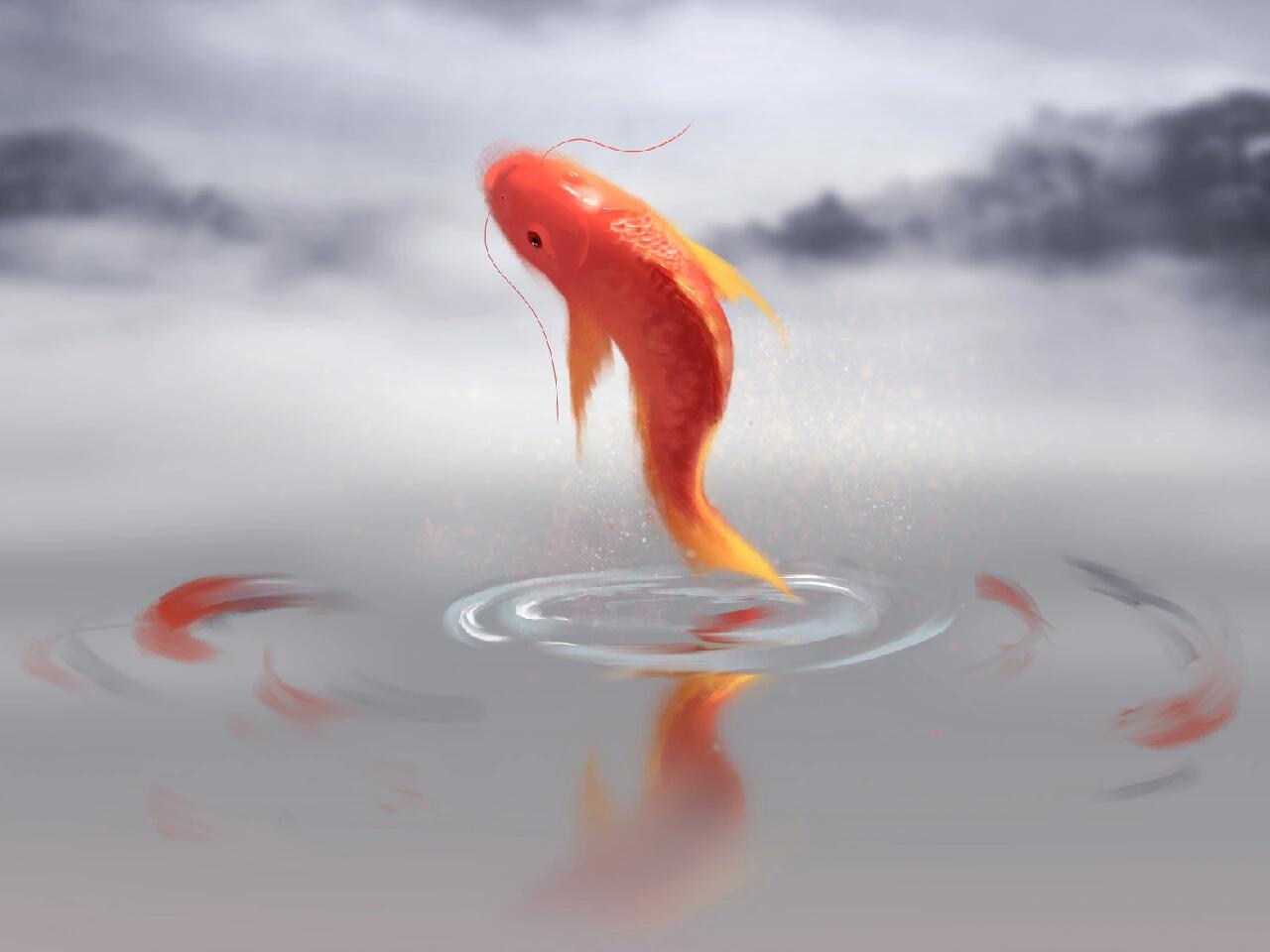 鲤鱼跃龙门主题插画