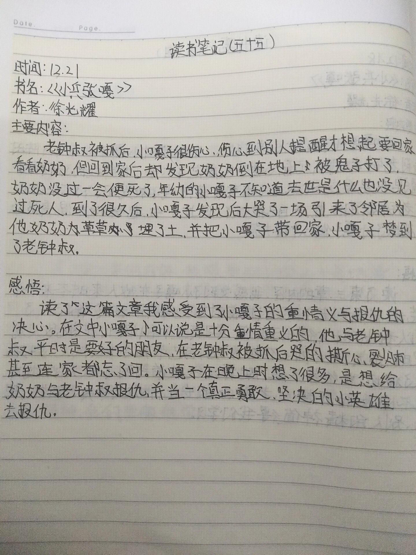 《小兵张嘎》第四章读书笔记