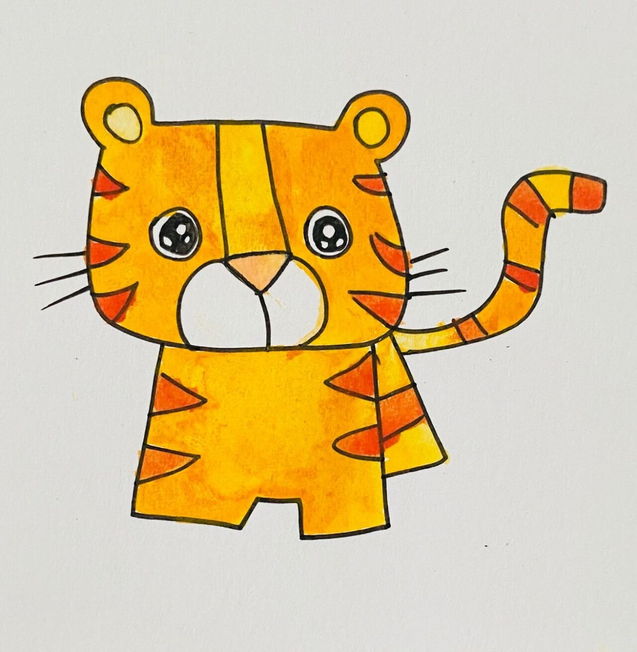 老虎简笔画美式卡通威猛虎|上色版 上色版