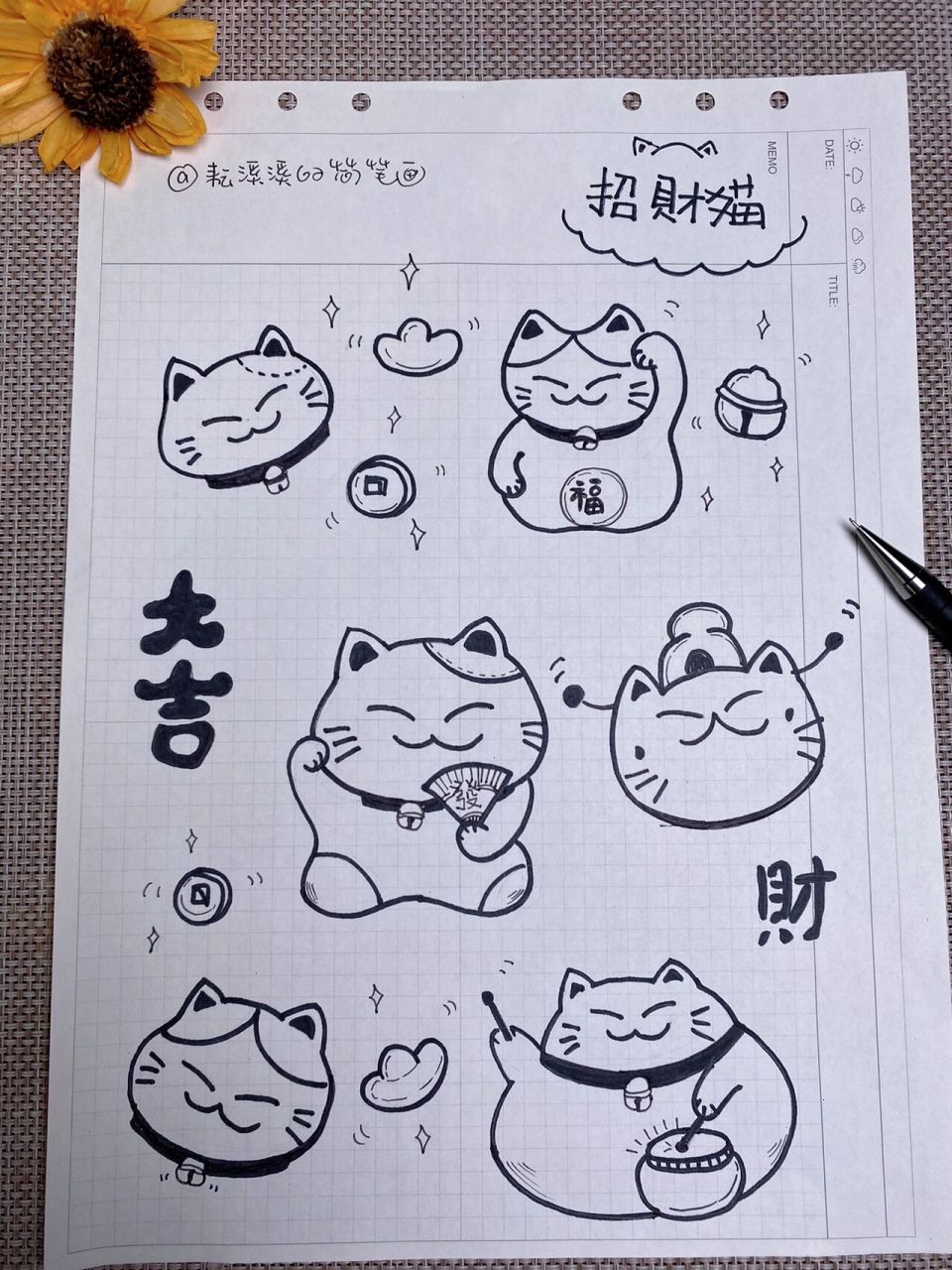 招财猫简笔画画法图片