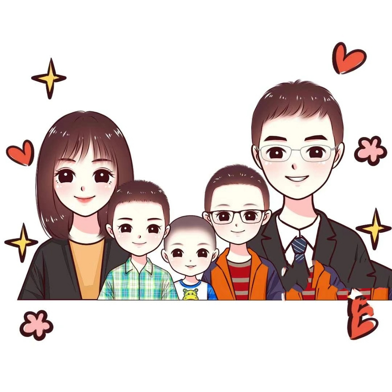 全家福亲子可爱卡通漫画头像一家五口 卡通头像|可爱头像|女生头像