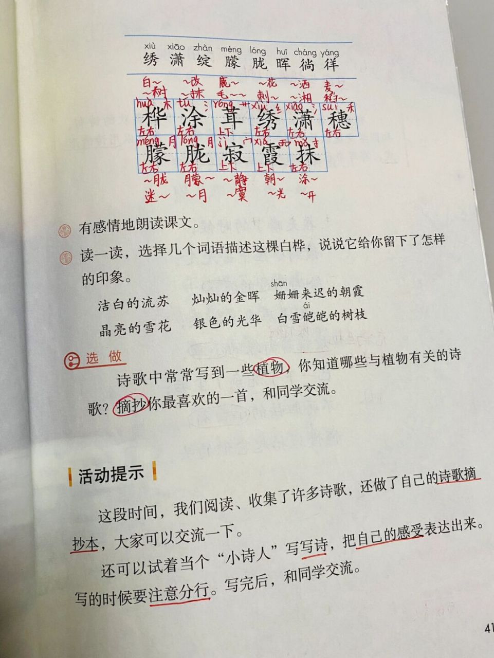 小学语文部编版四年级下册第三单元第十一课 第11课《白桦》 #语文