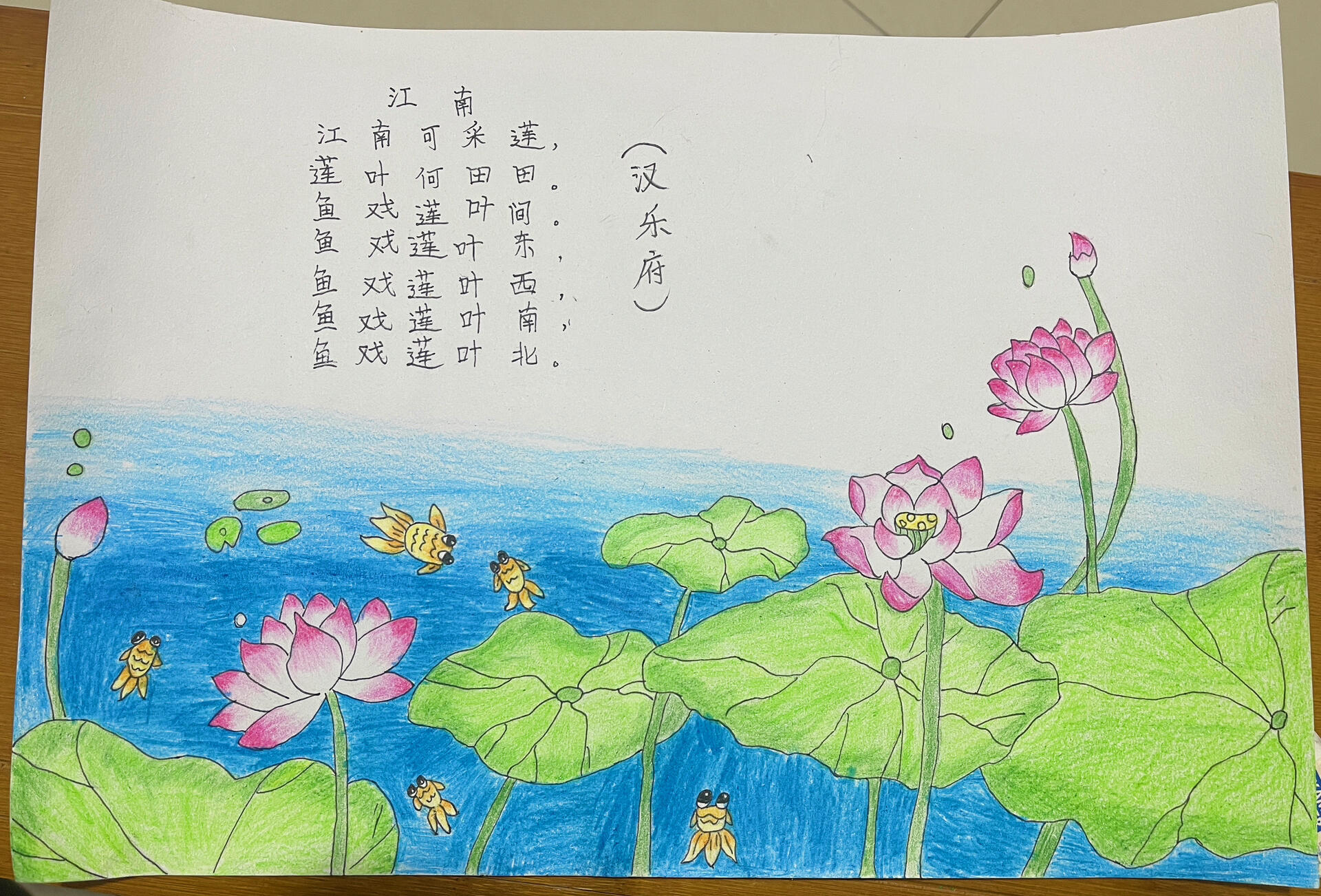 古诗加画 手抄报 江南 莲花插画