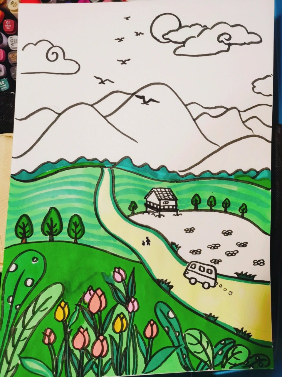 风景/春天/简笔画 马克笔/绿色系组合98