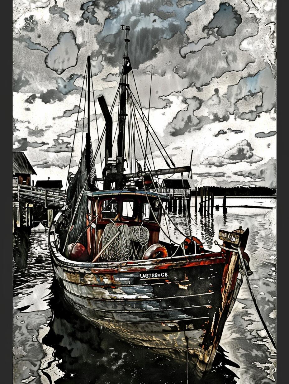 ai版画|海港·渔船