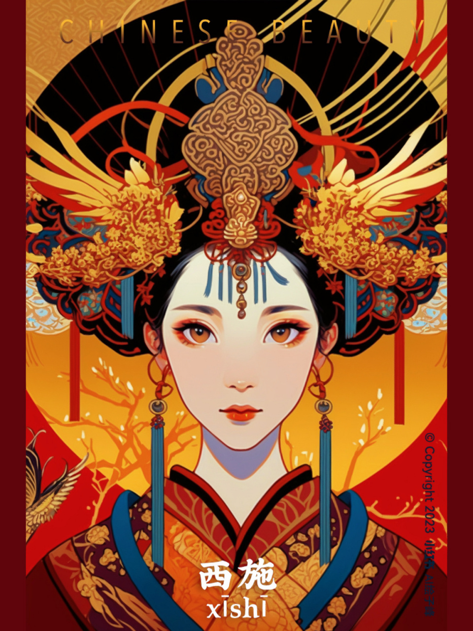 中国古代四大美人之西施,ai绘画,中国风插画 西施,名夷光,春秋末期