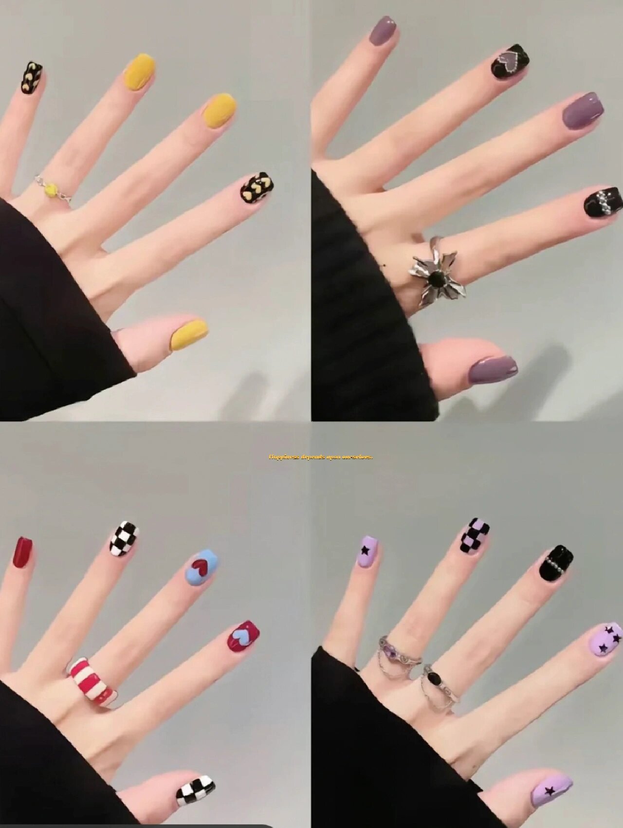 超好看可爱甜酷黑白手绘短款美甲97