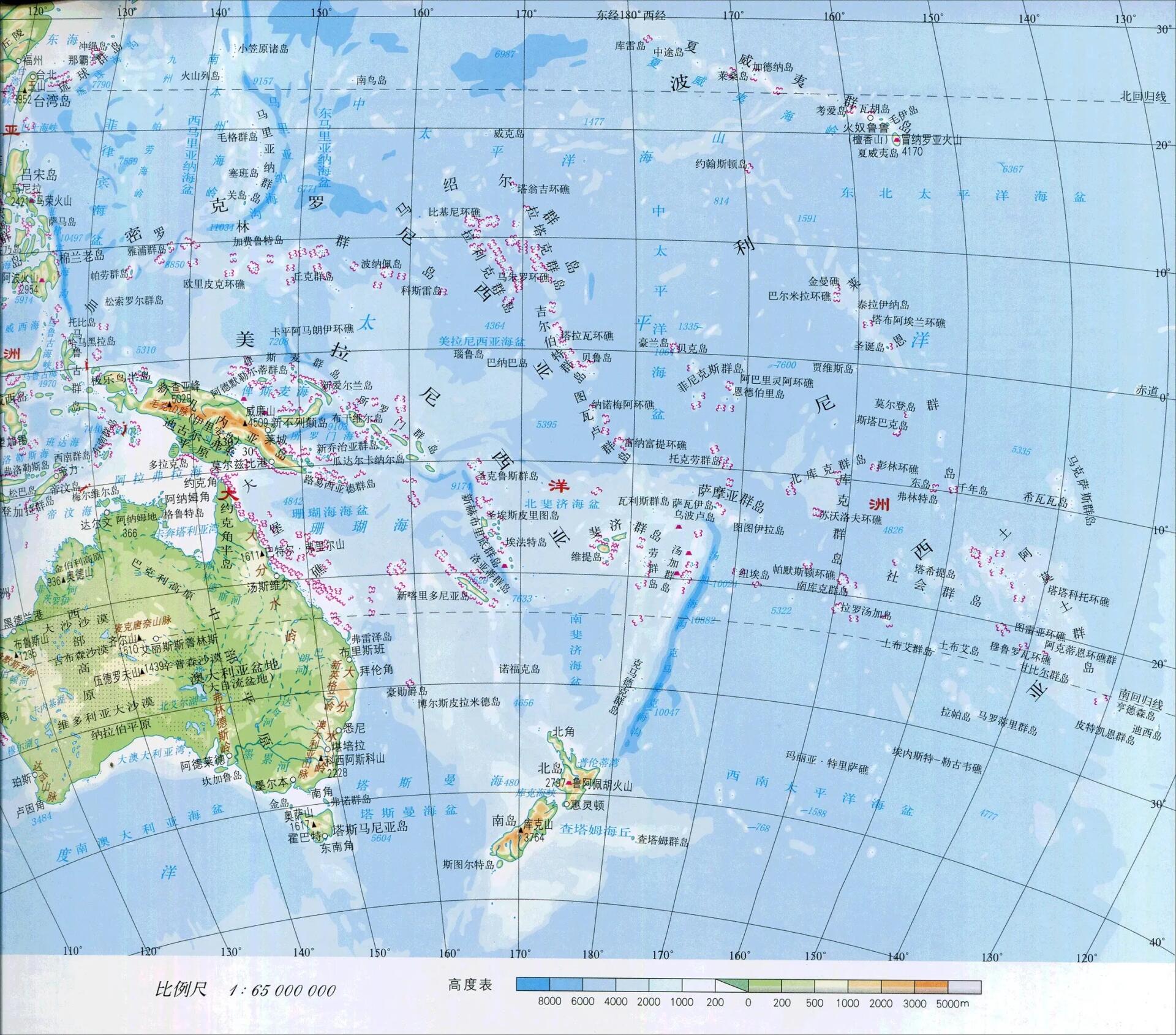 高清!大洋洲各国地形图,放大也清晰