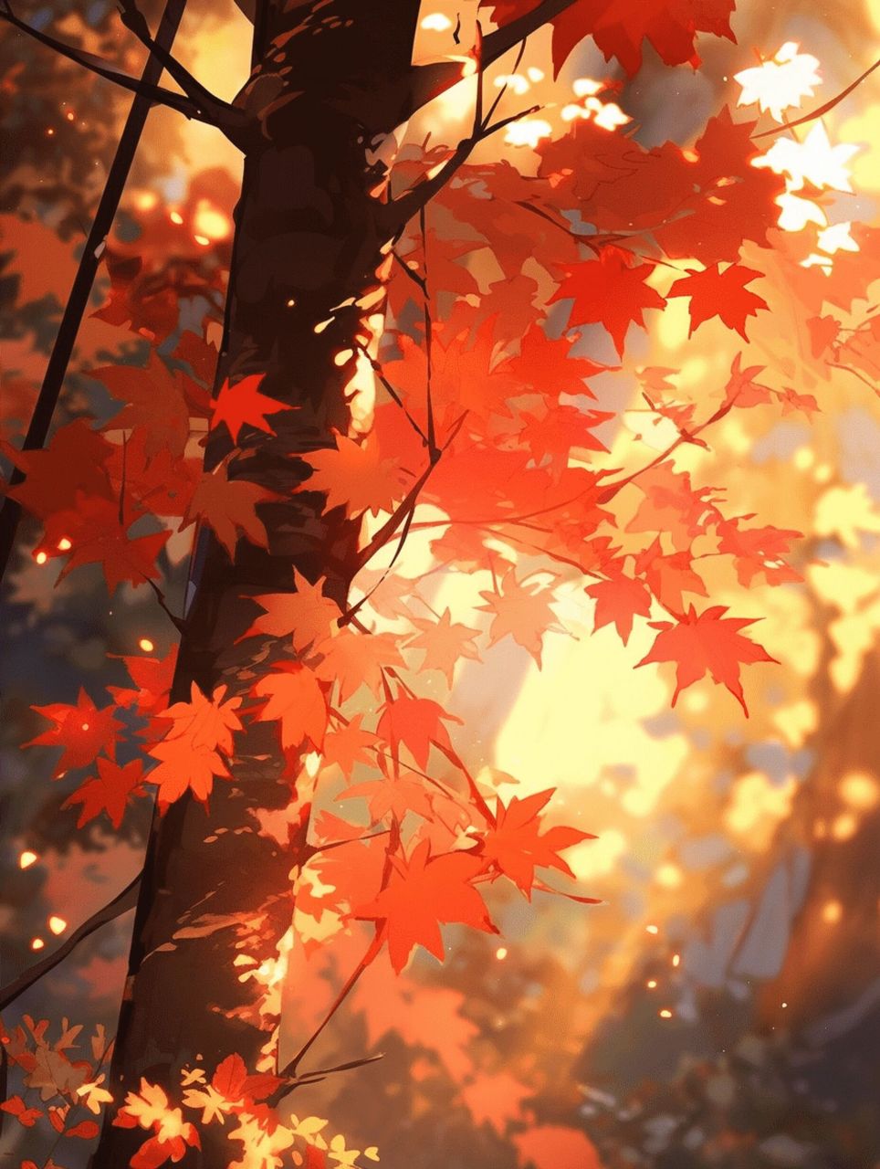 现代小说插画素材图,关注可商用 秋风拂面枫叶落,红叶随风渡红尘