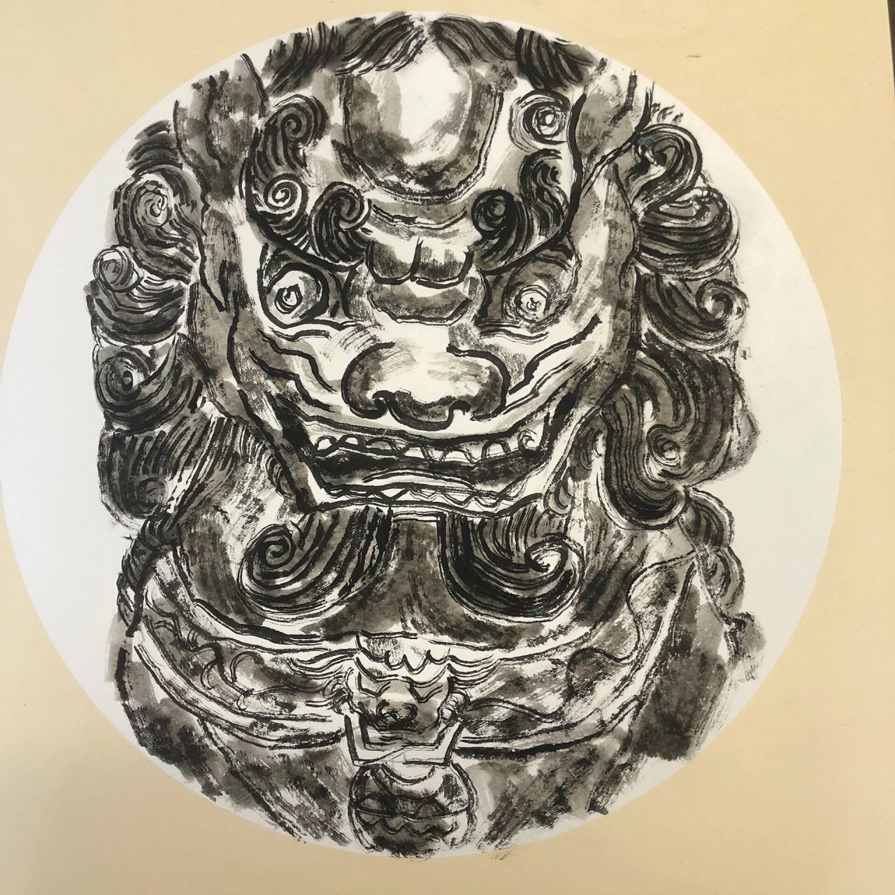 少儿国画《水墨石狮子》 步骤图 分享 适合26615~36615年级的