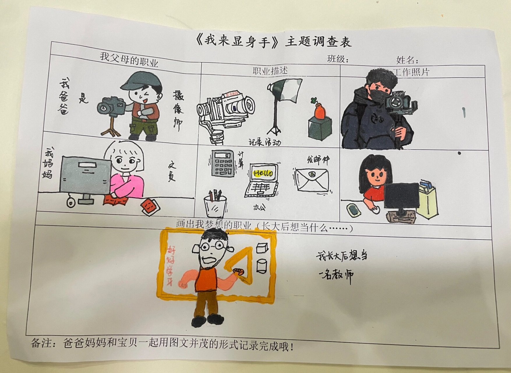 96我来显身手    —— 幼儿园调查表  :妈妈,爸爸这个职业好难画